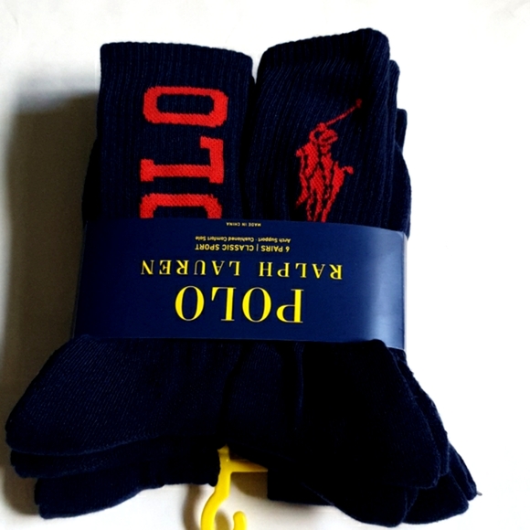 Polo Ralph Lauren 6pk classic sport crew socks big pony 6 pair 6-12 black - Picture 1 of 3